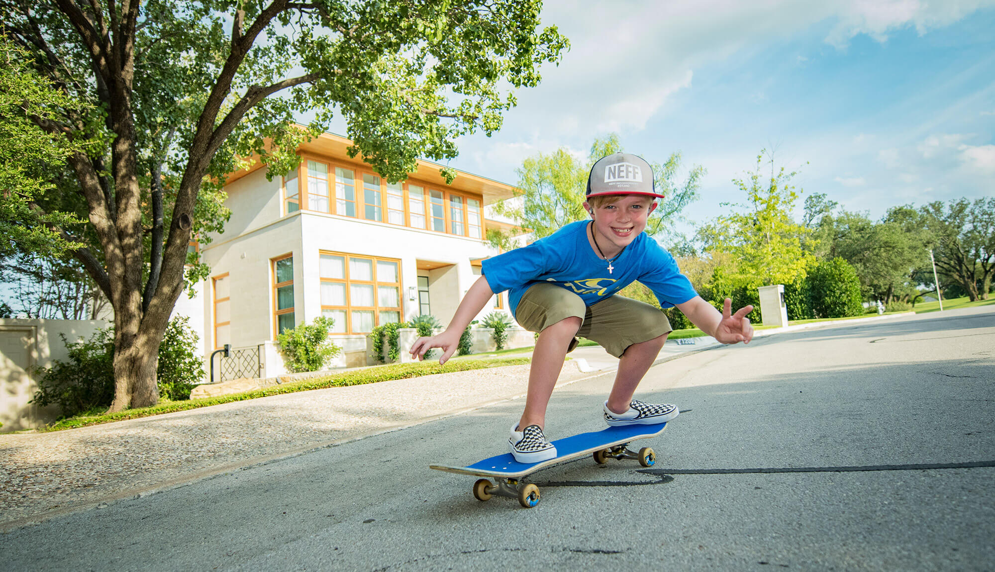 Little boy skateboarding