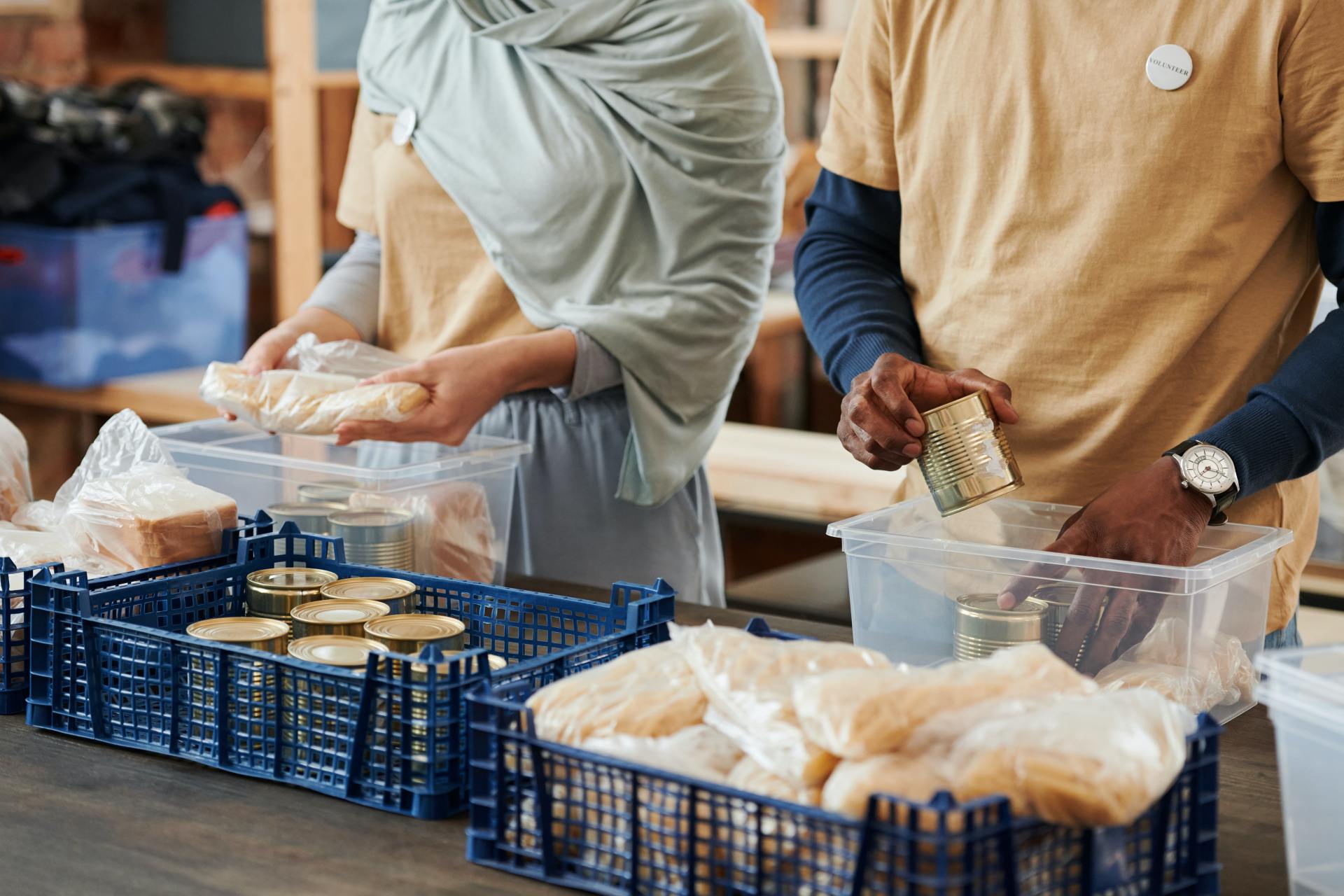 Volunteers at a food drive