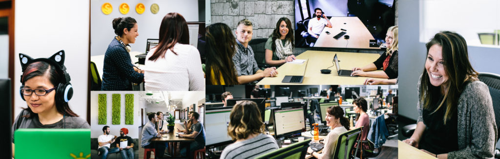 Collage of GoFundMe employees working