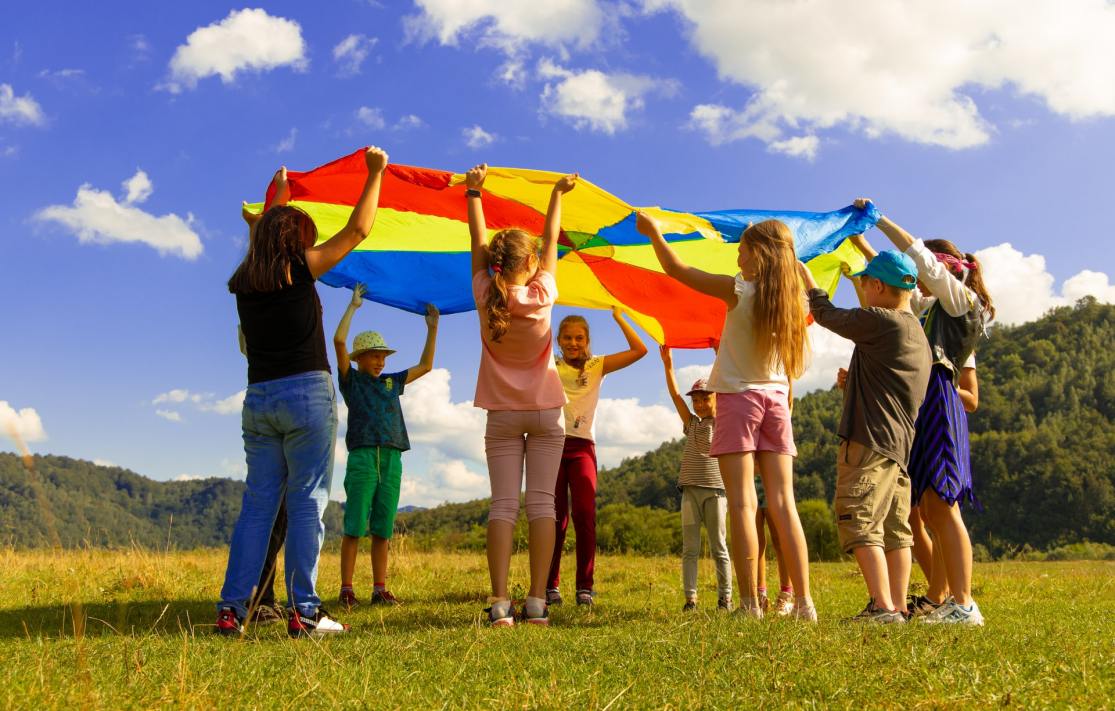 Group of kids playing a game outside