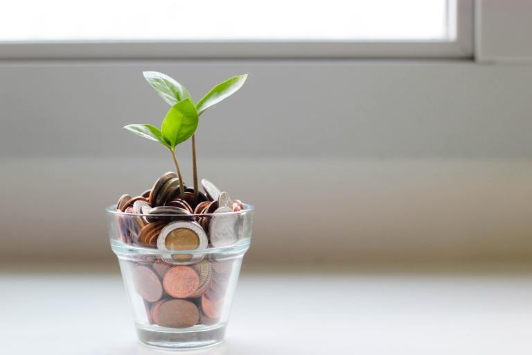A little pot filled with coins