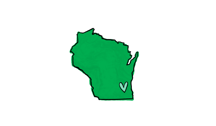 State of Wisconsin with a heart over Waukesha