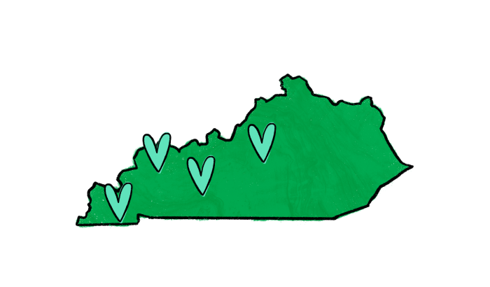 kentucky outline with hearts over impacted areas