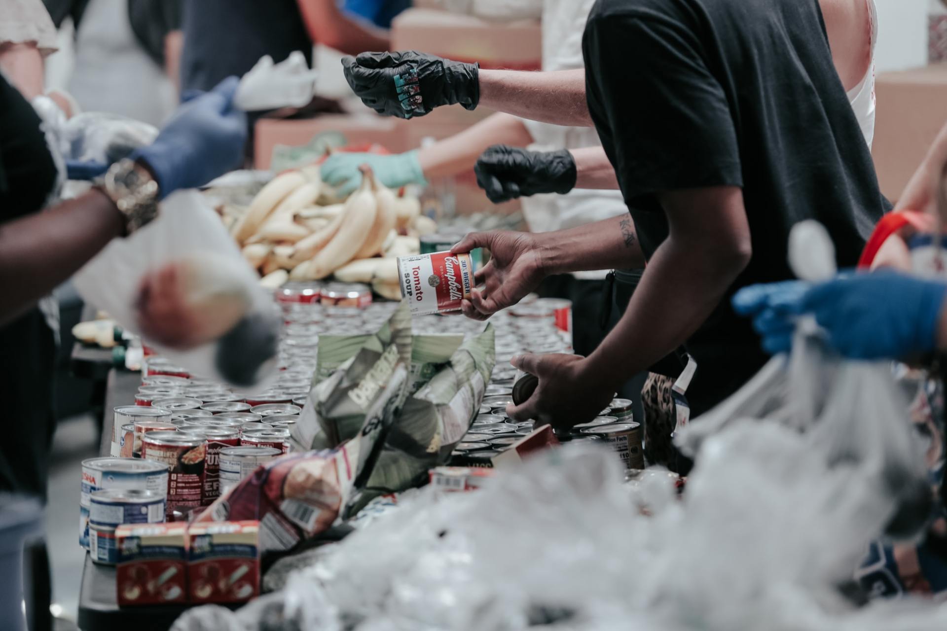 People collecting food for a food drive