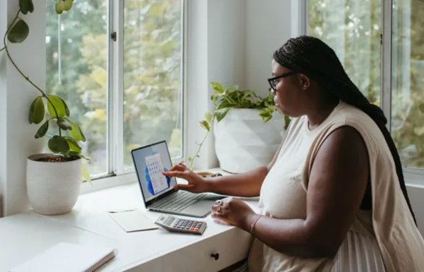Woman working on laptop