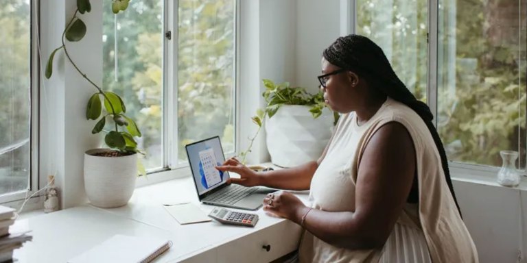 Woman working on laptop