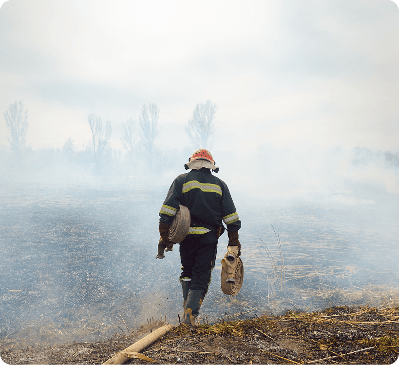 A firefighter at a fire site