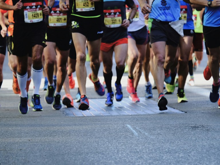 A group of runners running a marathon