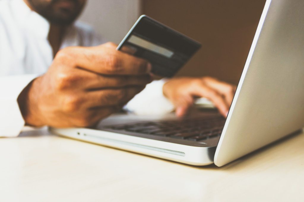 Man entering bank account details online
