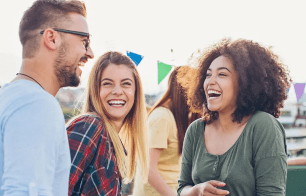 three people chatting