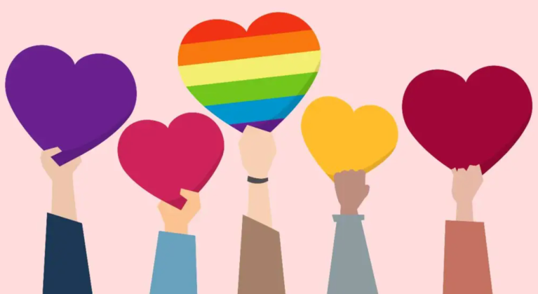 cartoon of hands holding up hearts