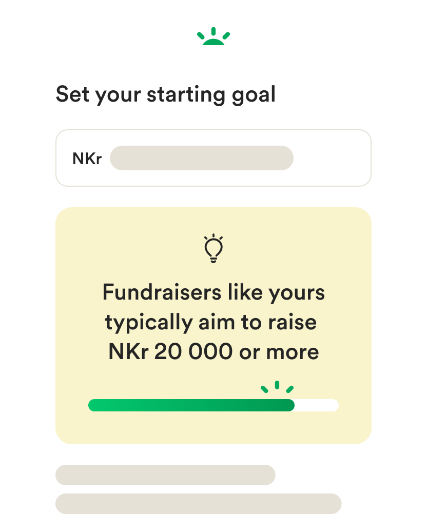 Wireframe mobile UI for creating a fundraiser and setting a monetary goal