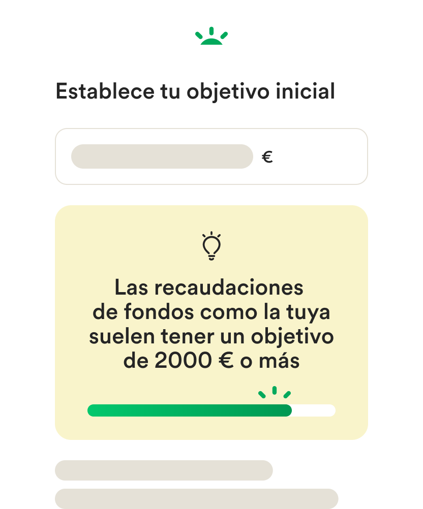 Interfaz de usuario móvil de diagrama reticular para crear una recaudación de fondos y establecer un objetivo monetario