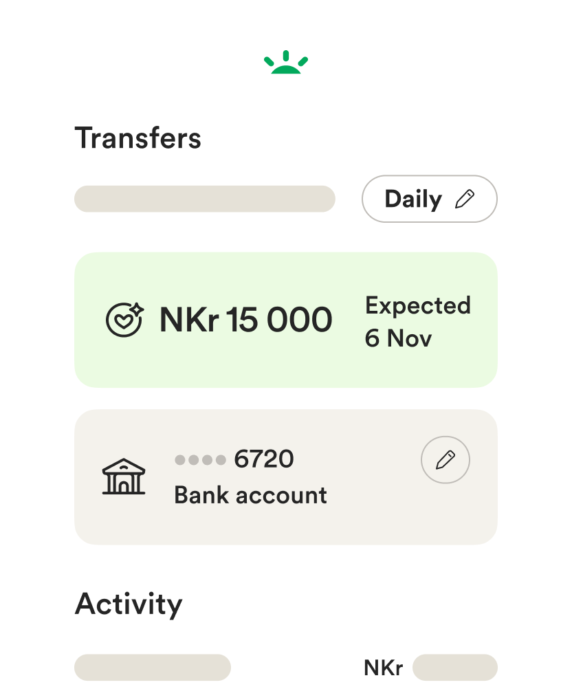 Wireframe mobile UI for bank transfer settings