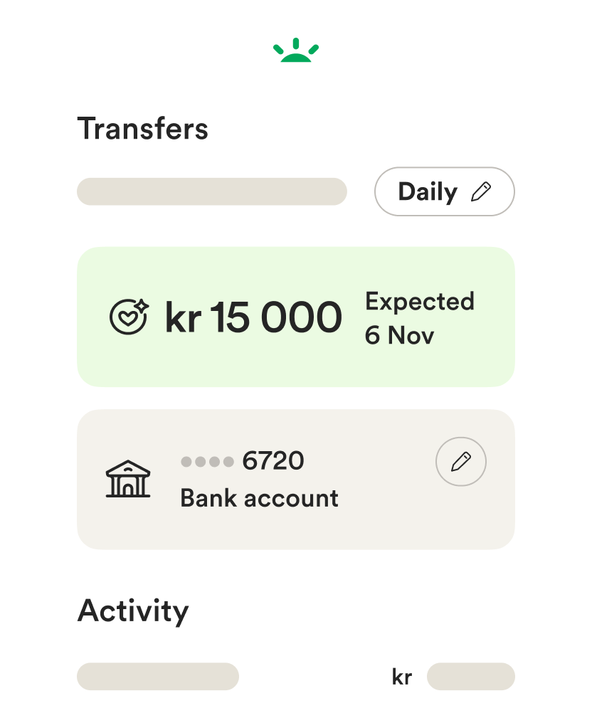 Wireframe mobile UI for bank transfer settings