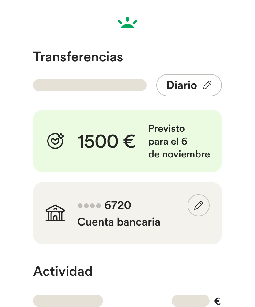 Interfaz de usuario móvil de diagrama reticular para configurar transferencias bancarias