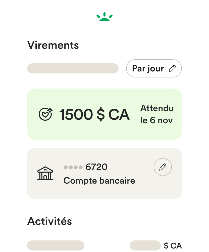 Maquette conceptuelle de l'interface utilisateur mobile pour la configuration des virements bancaires