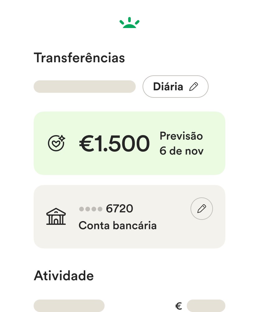 Protótipo de UI para dispositivos móveis para configuração de transferências bancárias